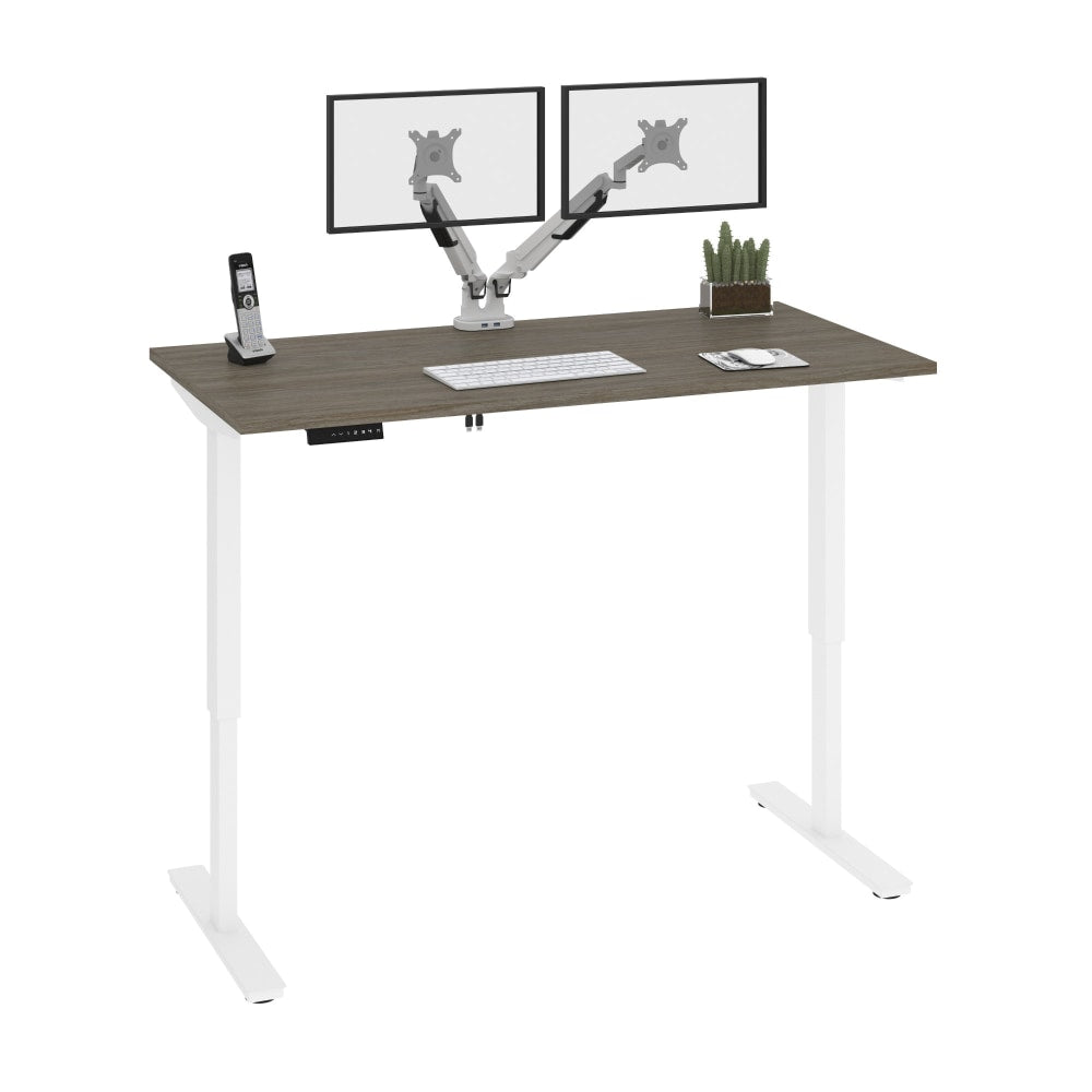 Bestar Viva Electric 60inW Standing Desk With Monitor Arms, Walnut Gray