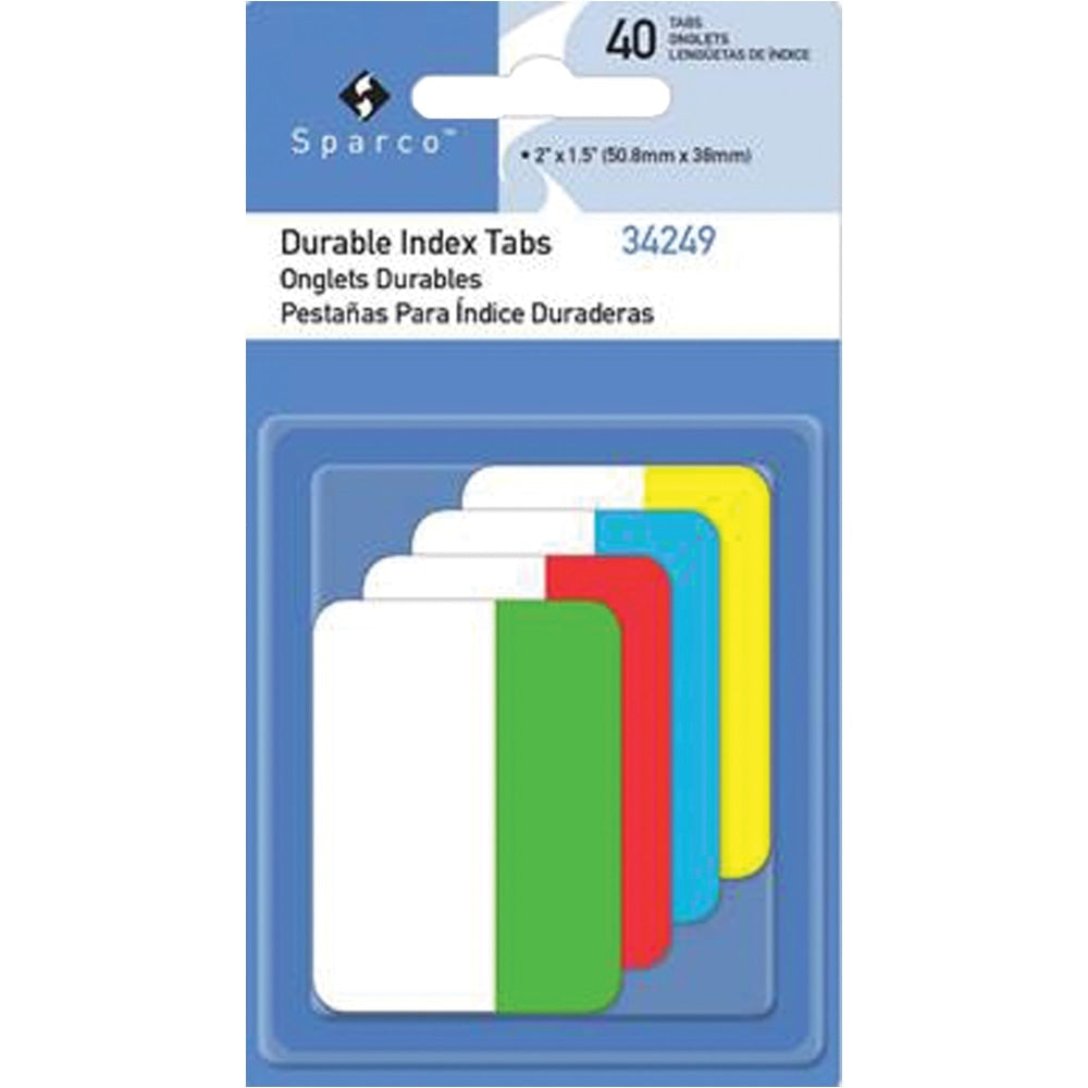 Sparco Durable Index Tabs - Write-on Tab(s) - 0.10in Tab Height x 1in Tab Width - Assorted Tab(s) - 40 / Pack