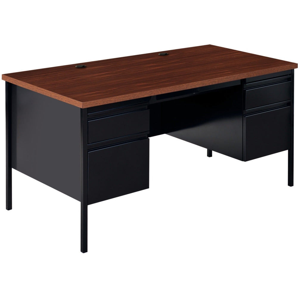 Lorell Fortress Series 60inW Steel Double Pedestal Writing Desk, Black /Walnut