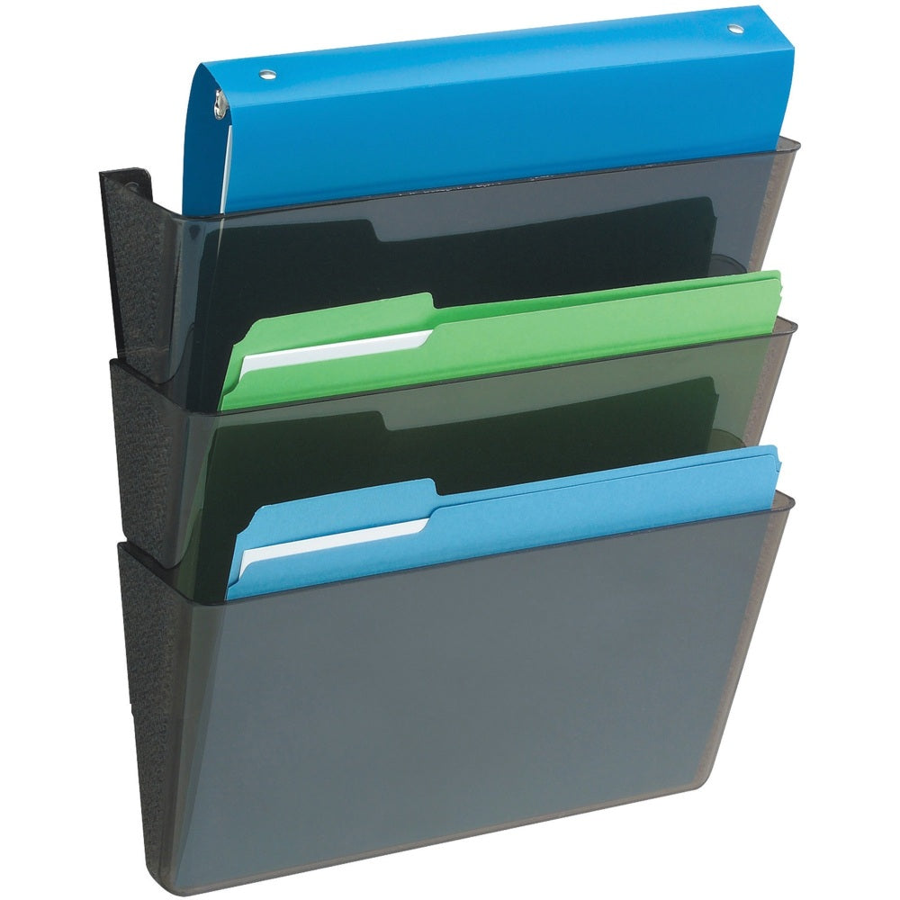 Deflecto DocuPocket Letter Size Wall Files, 19inH x 13inW x 4inD, 50% Recycled, Black, Pack Of 3 Wall Files