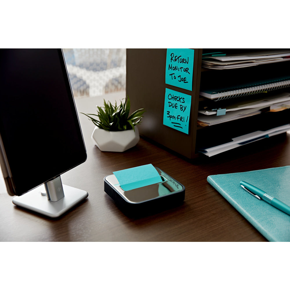 Post-it Pop Up Notes Dispenser, 3 in x 3, 1 Dispenser, 1 Pad, 45 Sheets/Pad, Clean Removal, Black Base with Steel Top