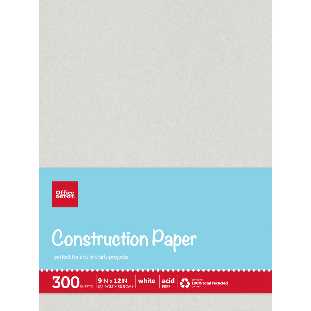 Office Depot Brand Construction Paper, 9in x 12in, 100% Recycled, Stone White, Pack Of 300 Sheets