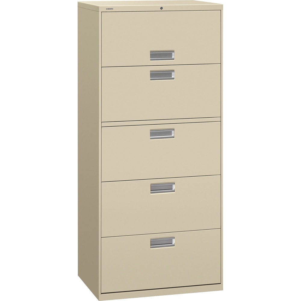 HON 600 30inW x 19-1/4inD Lateral 5-Drawer File Cabinet With Lock, Putty