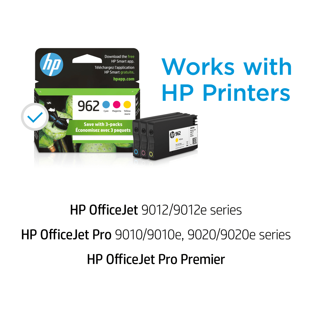 HP 962 Cyan, Magenta, Yellow Ink Cartridges, Pack Of 3, 3YP00AN