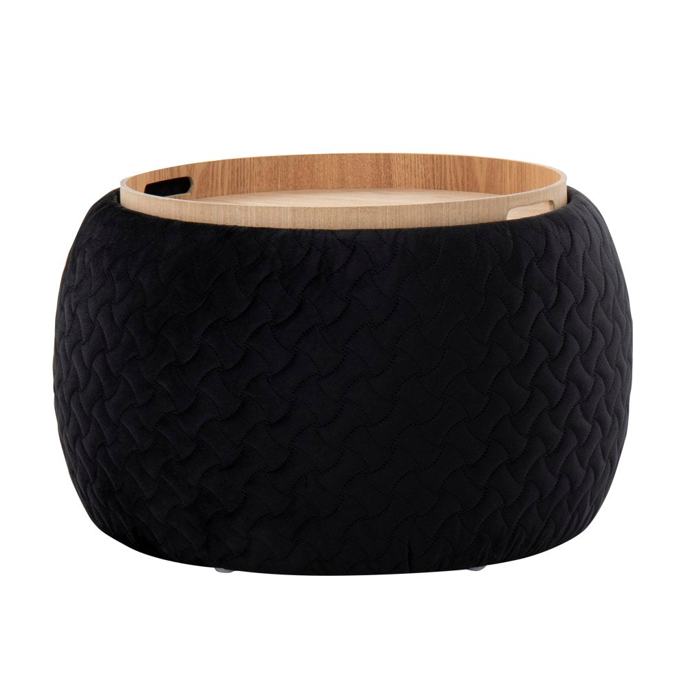 LumiSource Tray Pouf Contemporary Ottoman, 13-3/4inH x 21-1/2inW x 21-1/2inD, Black/Natural