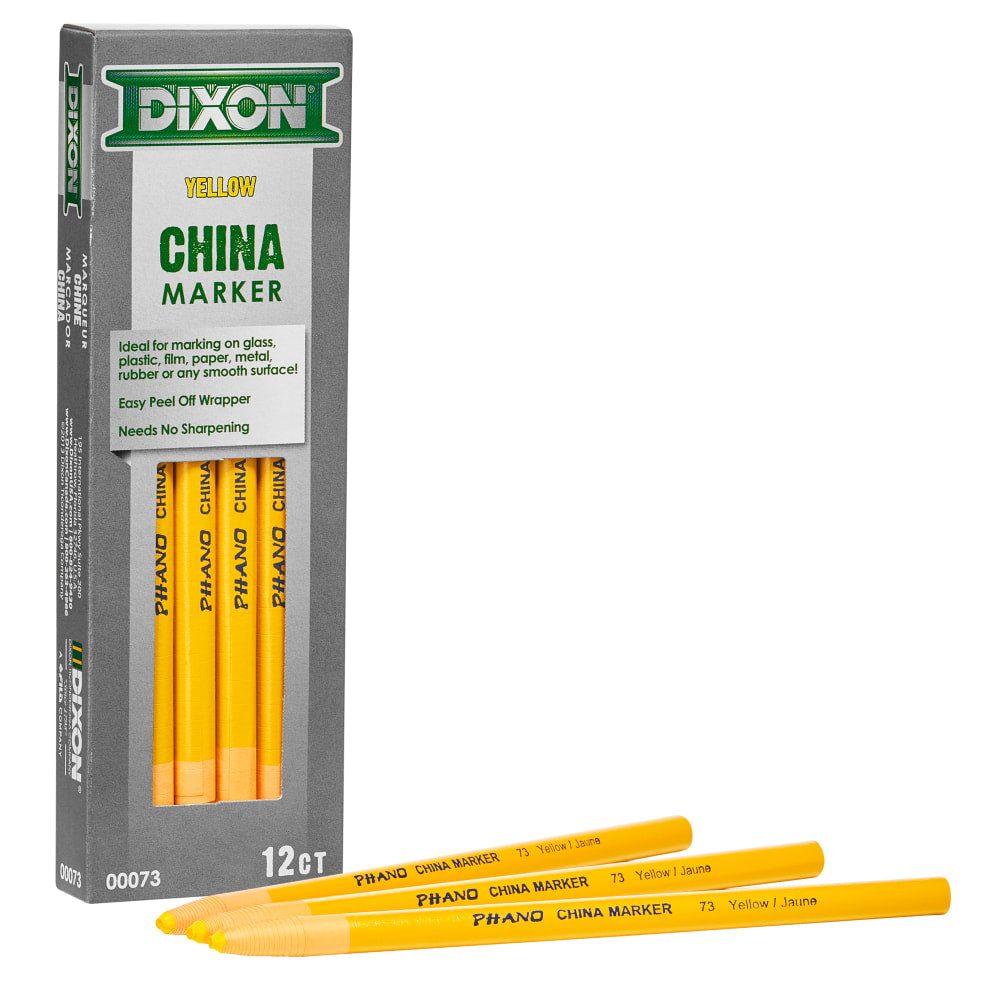 Dixon Phano China Markers, Yellow, Box Of 12