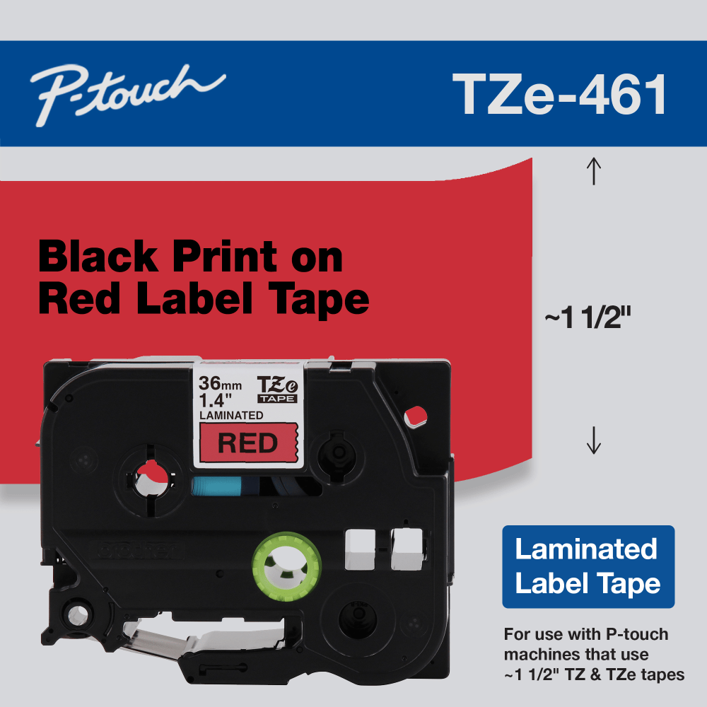 Brother P-Touch TZe-461 Label Tape, 1-7/16in x 26-1/4ft, Black/Red