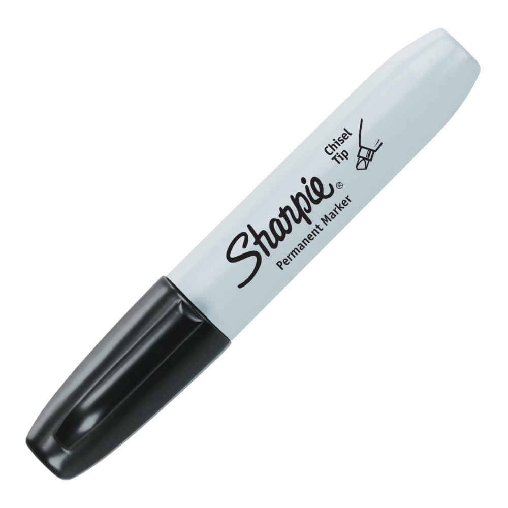 Sharpie Permanent Markers, Chisel Tip, Gray Barrel, Black Ink, Pack Of 36 Markers