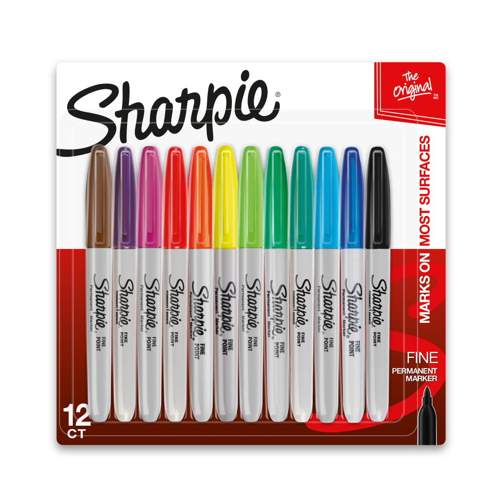 Sharpie Permanent Fine-Point Markers, Assorted Colors, Pack Of 12 Markers