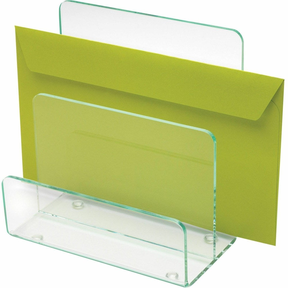 Lorell Acrylic Mini File Sorter, 7 5/16inW x 8 1/8inD x 8 5/16inH, Clear/Green Edge