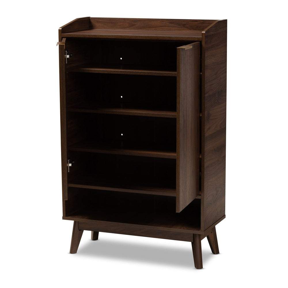 Baxton Studio Lena 5-Shelf Entryway Shoe Cabinet, Walnut