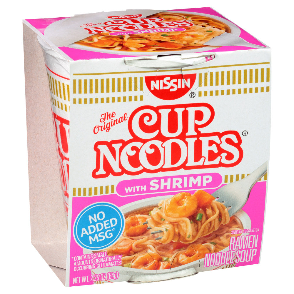 Nissin Cup Noodles With Shrimp, 2.25 Oz, Pack Of 24 Cups