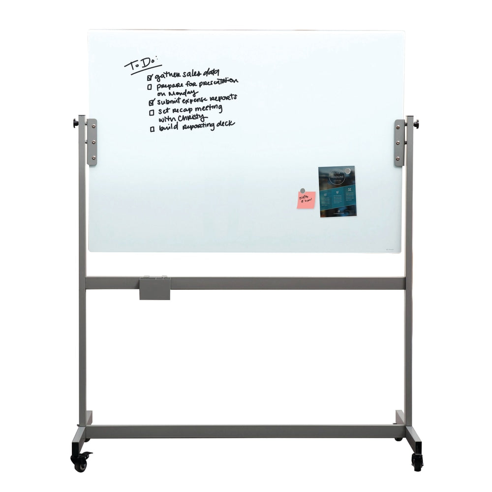 U Brands Magnetic Glass Dry-Erase Whiteboard With Rolling Easel, Frosted White, 35in X 47in