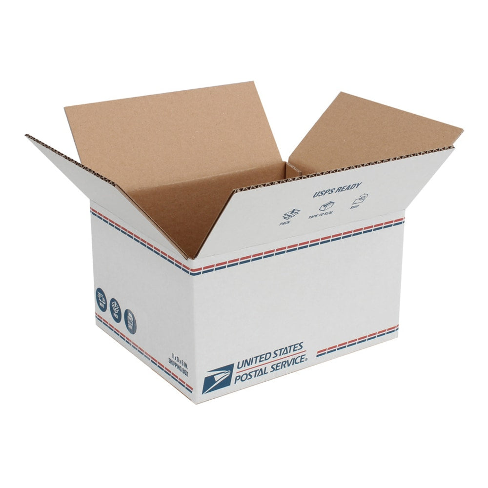 United States Post Office Shipping Boxes, 11in x 9in x 6in, White/Blue/Red, Pack Of 20 Boxes