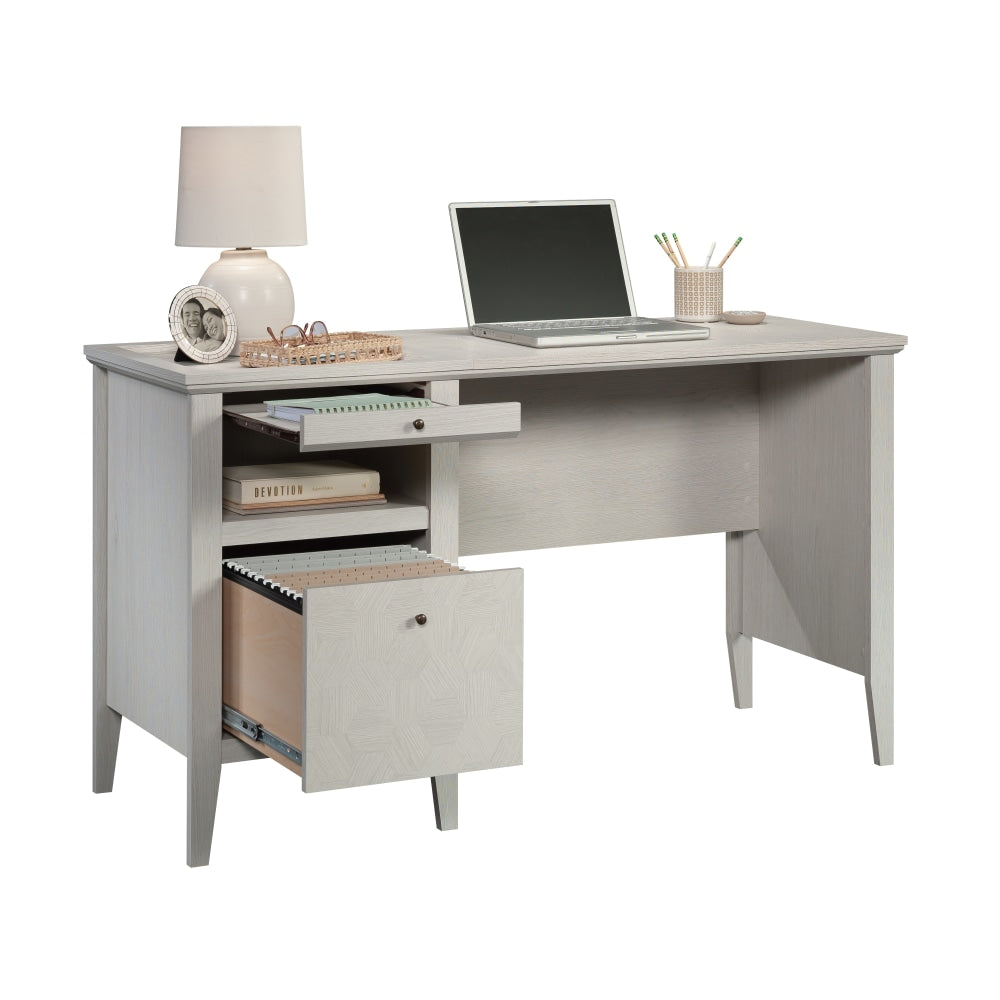 Sauder Larkin Ledge 54inW Single-Pedestal Computer Desk With File Drawer, Glacier Oak