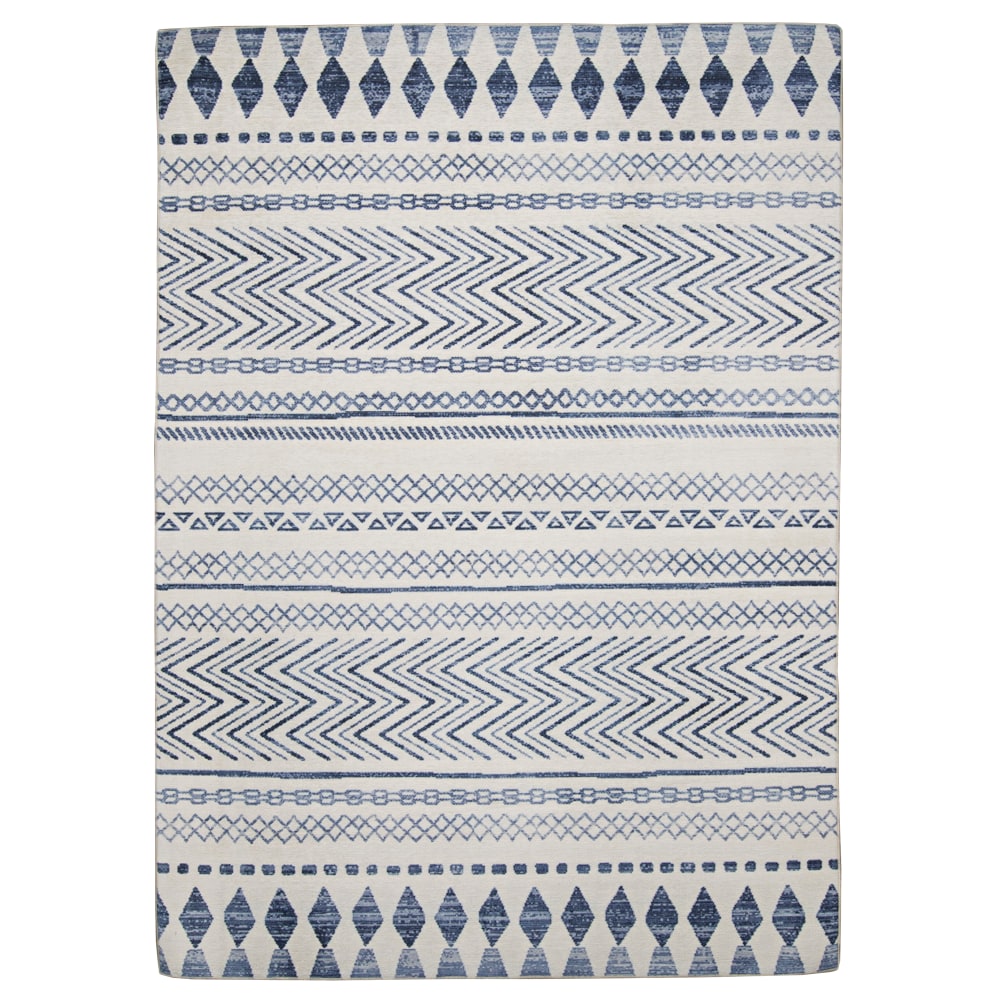 Linon Washable Outdoor Area Rug, Gebert, 5ft x 7ft, Ivory/Blue