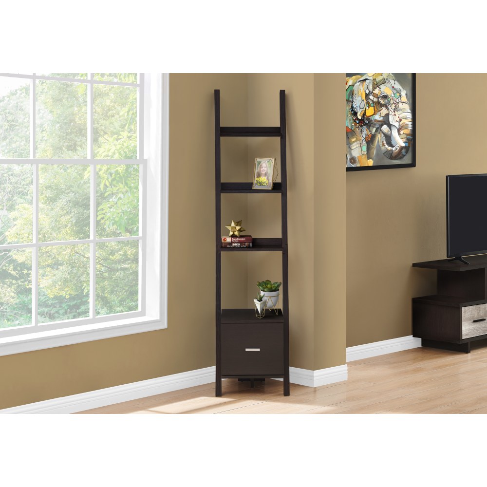 Monarch Specialties Kaylee 69inH 4-Shelf Bookcase, Cappuccino