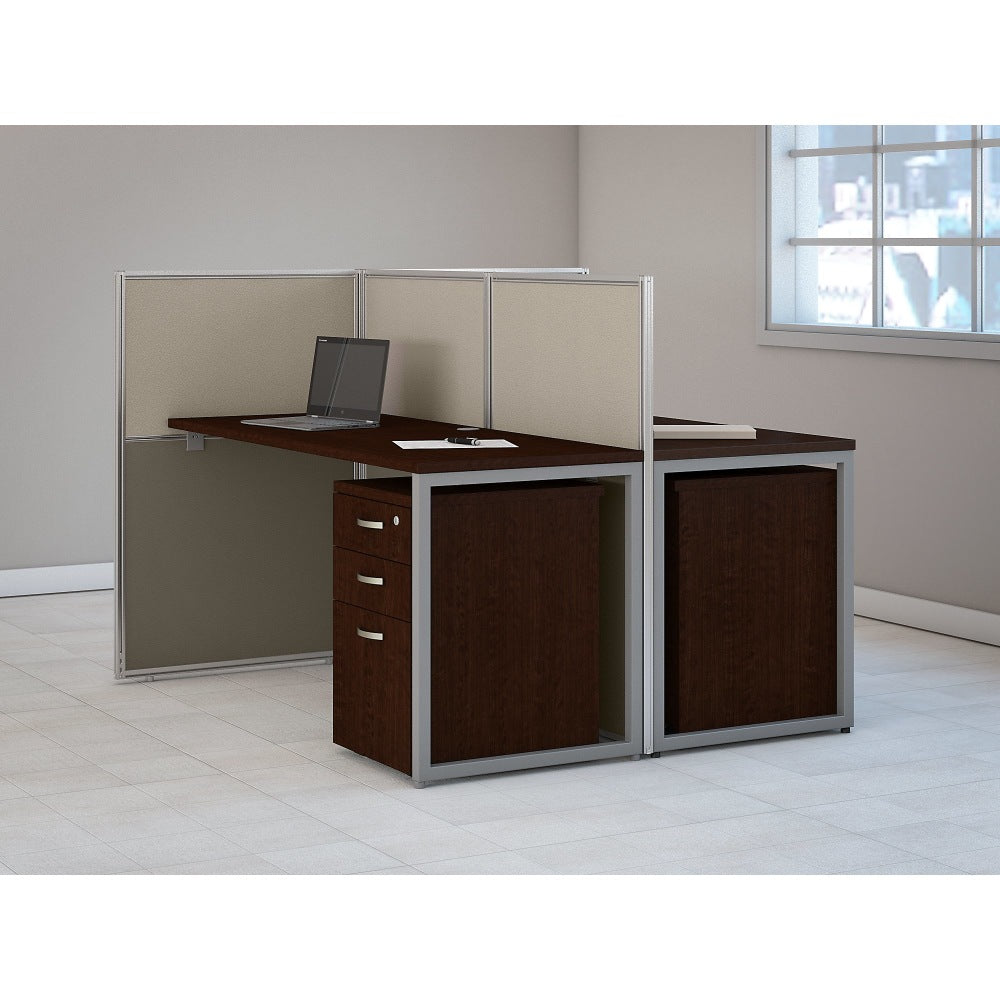 Bush Business Furniture Easy Office 60inW 2-Person Straight Desk Open Office With Two 3-Drawer Mobile Pedestals, 44 15/16inH x 60 1/16inW x 60 1/16inD, Mocha Cherry, Standard Delivery