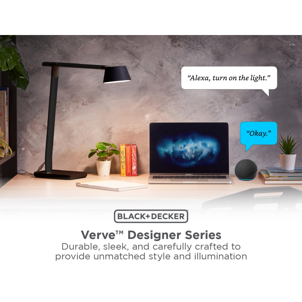 Black+Decker Verve Designer Series Smart LED Desk Lamp With Wireless Charging, 17-3/8inH, Black