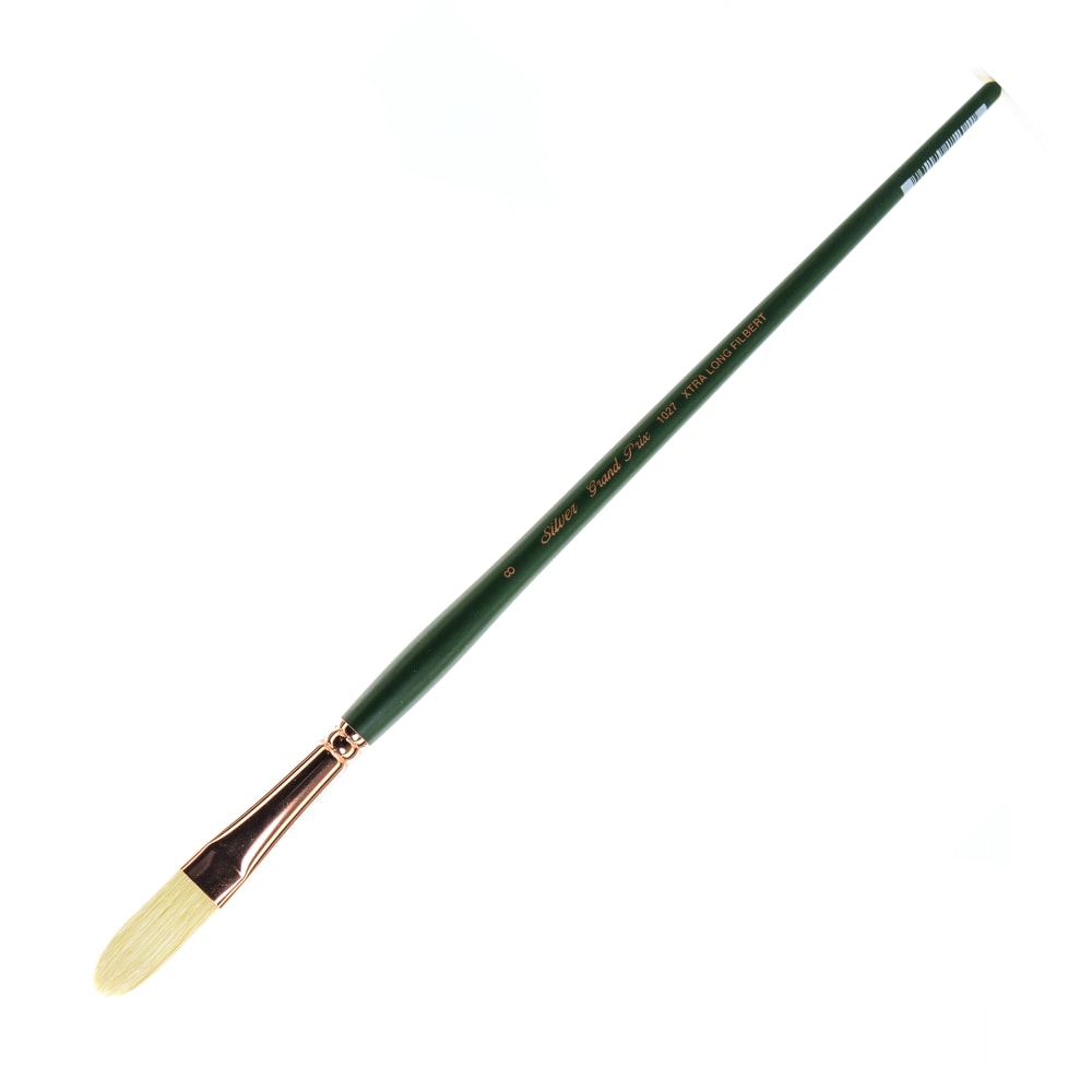 Silver Brush Grand Prix Paint Brush Series 1027, Size 8, Filbert Extra Long Bristle, Hog Hair, Green