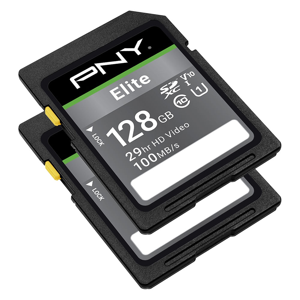 PNY Elite Class 10 U1 V10 100 Mbps SDXC Flash Memory Cards, 128GB, Pack Of 2 Memory Cards