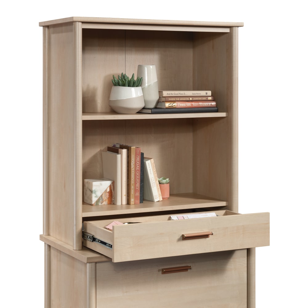 Sauder Whitaker Point Library Hutch With Drawer, 36-1/4inH x 31-1/2inW x 15-1/2inD, Natural Maple