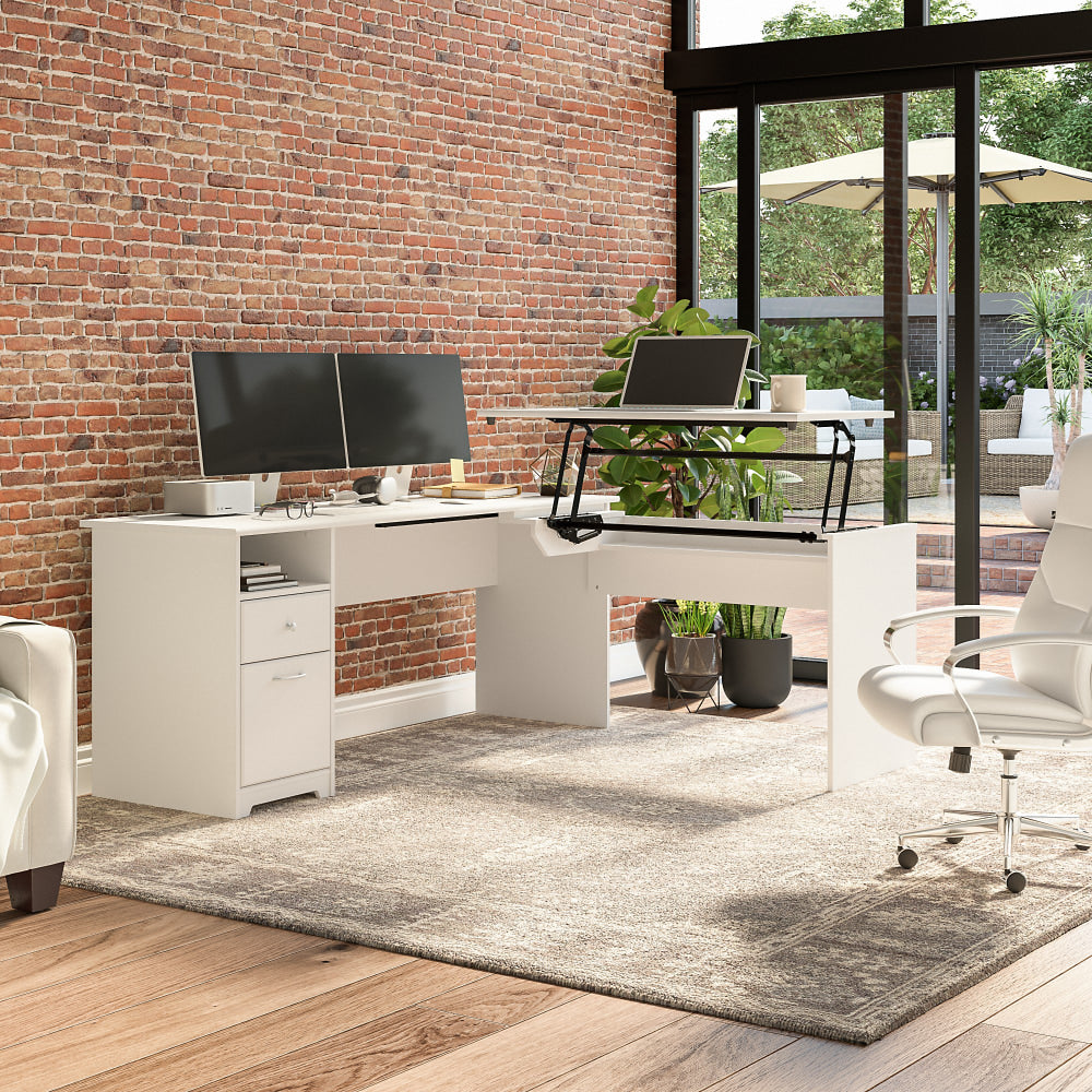 Bush Furniture Cabot 3-Position Sit-To-Stand Height-Adjustable L-Shaped Desk, 72inW, White, Standard Delivery