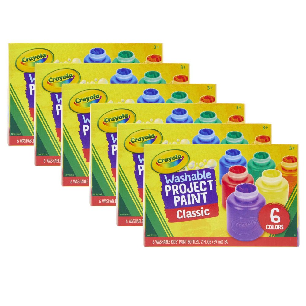 Crayola Washable Project Paint, 2 Oz, Assorted Colors, 6 Bottles Per Box, Set Of 6 Boxes