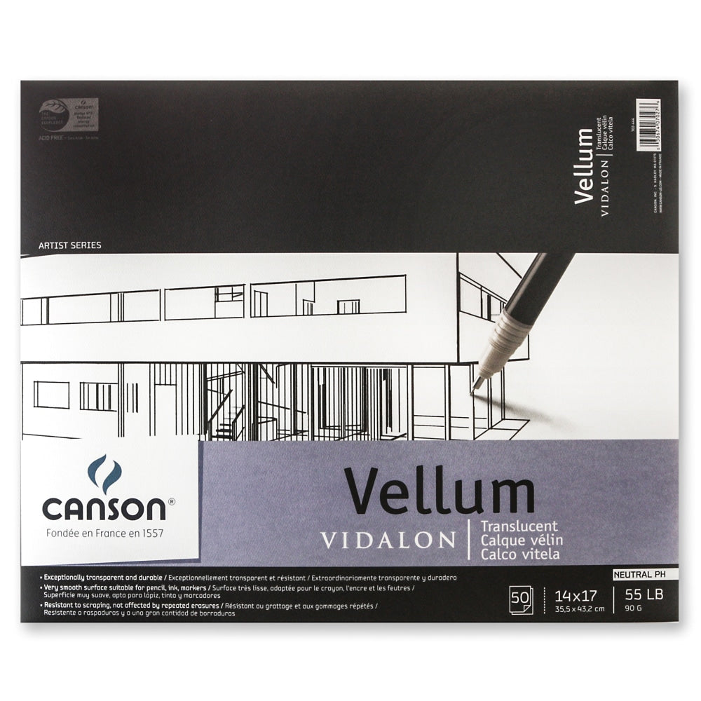 Canson Vidalon Tracing Vellum Pad, 14in x 17in, Pack Of 50 Sheets