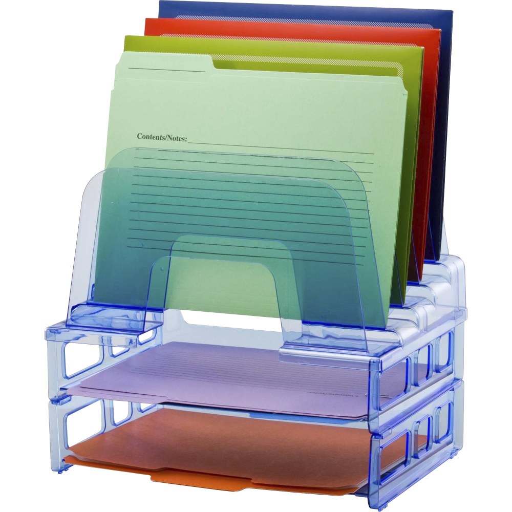 Officemate Blue Glacier Large Incline Sorter With Two Letter Trays, 4 1/4in x 13 3/8in x 9in, Blue