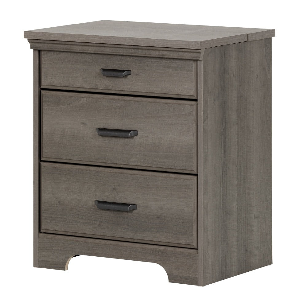 South Shore Versa Nightstand With Charging Station, 27-3/4inH x 23inW x 17-1/2inD, Gray Maple