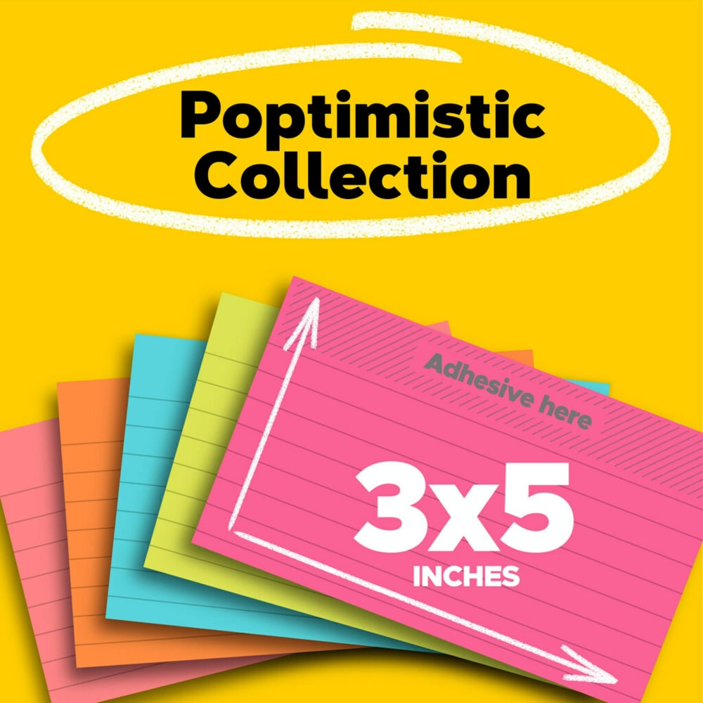 Post-it Notes, 3 in x 5 in, 5 Pads, 100 Sheets/Pad, Clean Removal, Poptimistic Collection, Lined