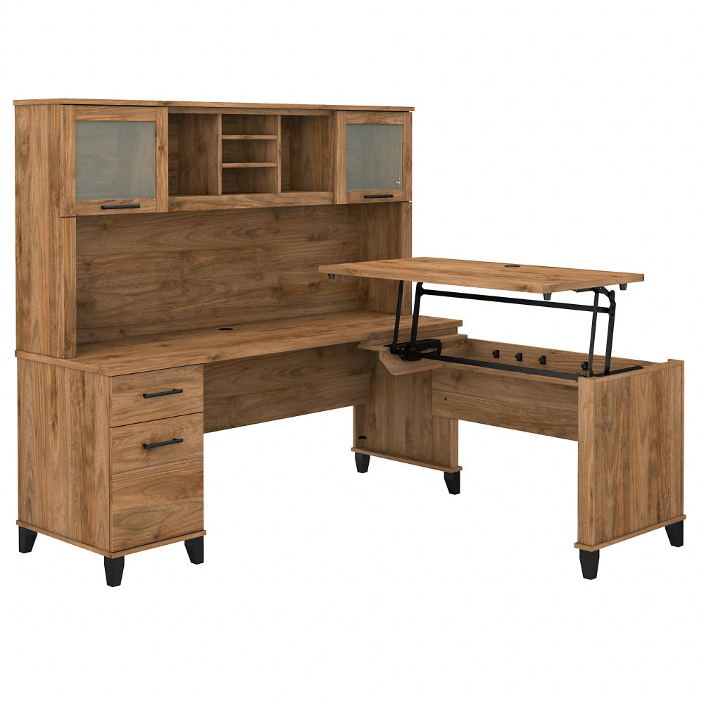 Bush Furniture Somerset 72inW 3-Position Sit-to-Stand L-Shaped Desk With Hutch, Fresh Walnut, Standard Delivery