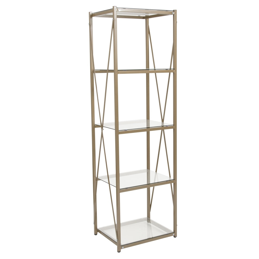 Flash Furniture 64inH 4-Shelf Cross Brace Bookcase, Clear/Matte Gold