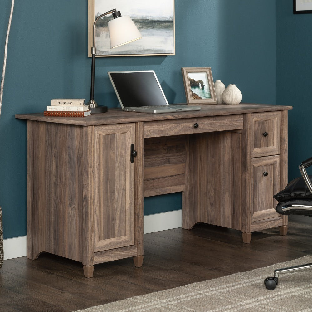 Sauder Edge Water 34inW Computer Desk With Storage Double Pedestal, Washed Walnut