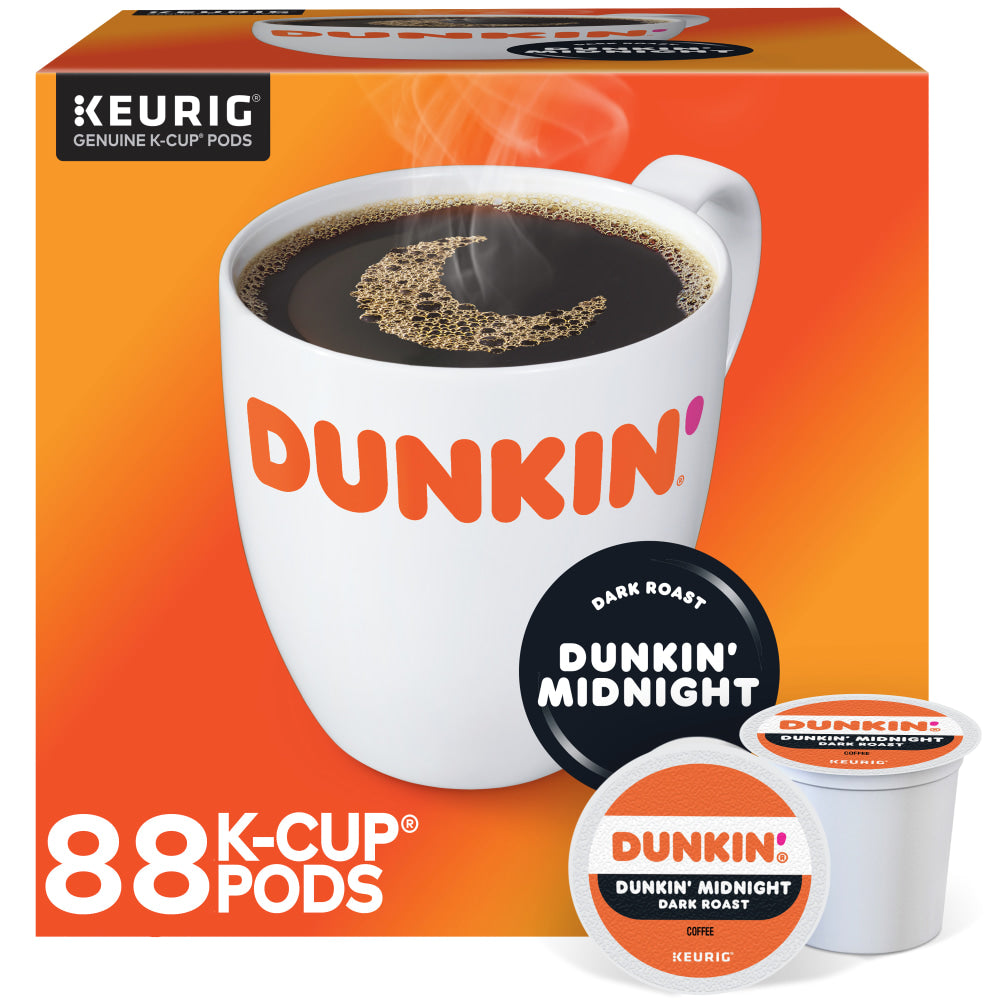 Dunkin Donuts Single-Serve Coffee K-Cup Pods, Dark Roast, Case Of 88 K-Cup Pods