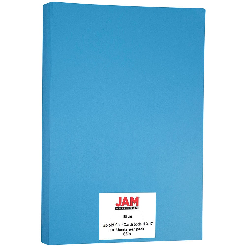 JAM Paper Card Stock, Blue, Ledger (11in x 17in), 65 Lb, 30% Recycled, Pack Of 50