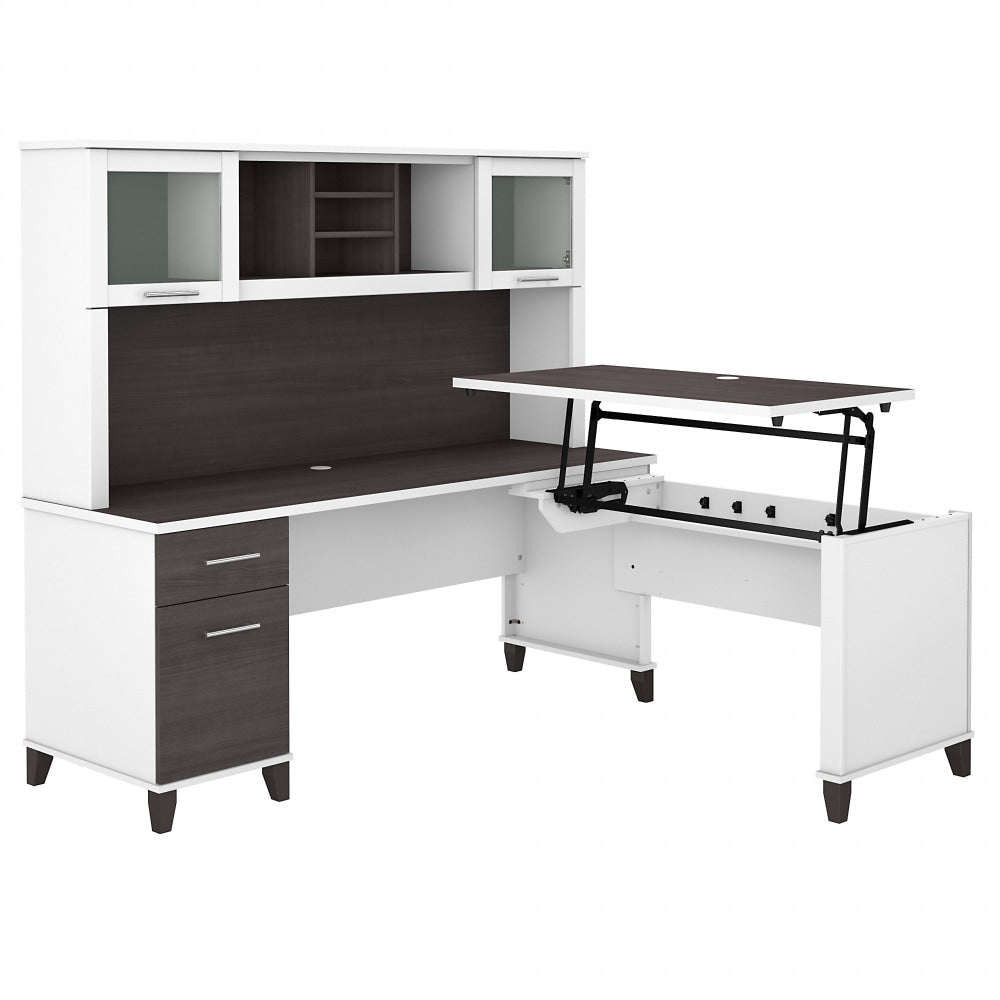 Bush Furniture Somerset 72inW 3-Position Sit-to-Stand L-Shaped Desk With Hutch, Storm Gray/White, Standard Delivery