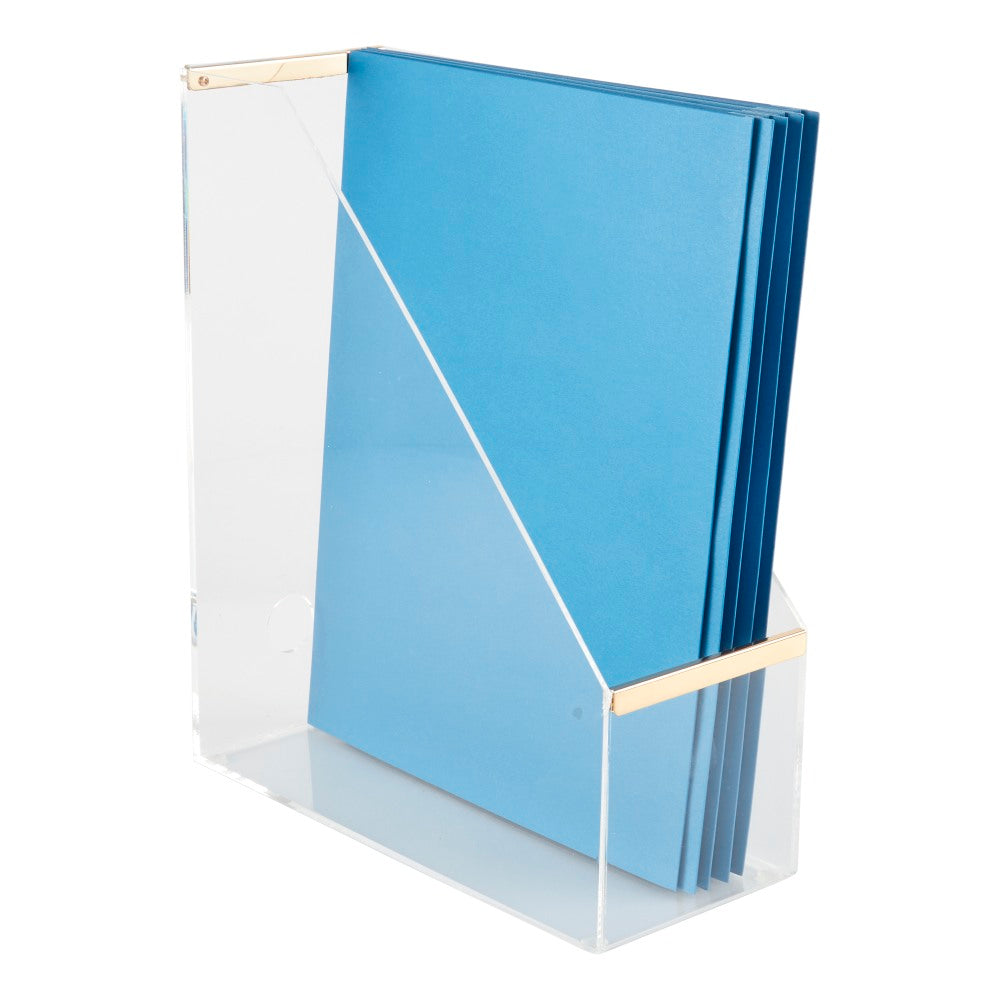 Realspace Vayla Acrylic Magazine File Holder, 11-3/4inH x 4-1/8inW x 9-7/8inD, Clear/Gold