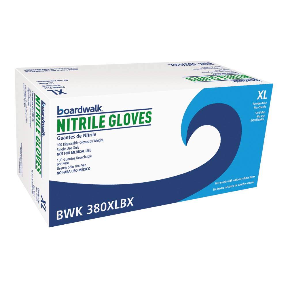 Boardwalk Disposable General-Purpose Powder-Free Nitrile Gloves, X-Large, Blue, 4mil, Box Of 100 Gloves