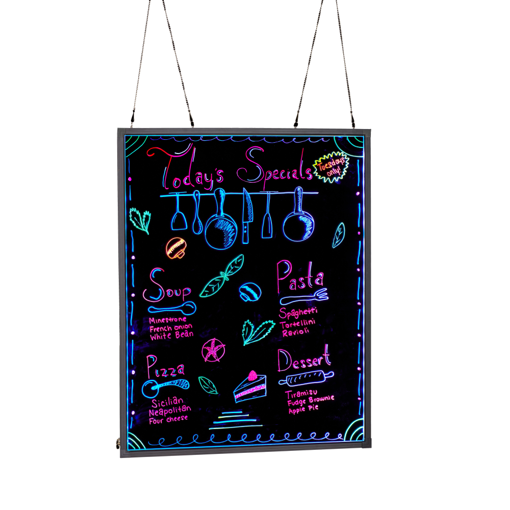 Alpine Industries LED Illuminated Hanging Message Writing Boards, 39-7/16inH x 31-1/2inW x 1/2inD, Black, Pack Of 2 Boards