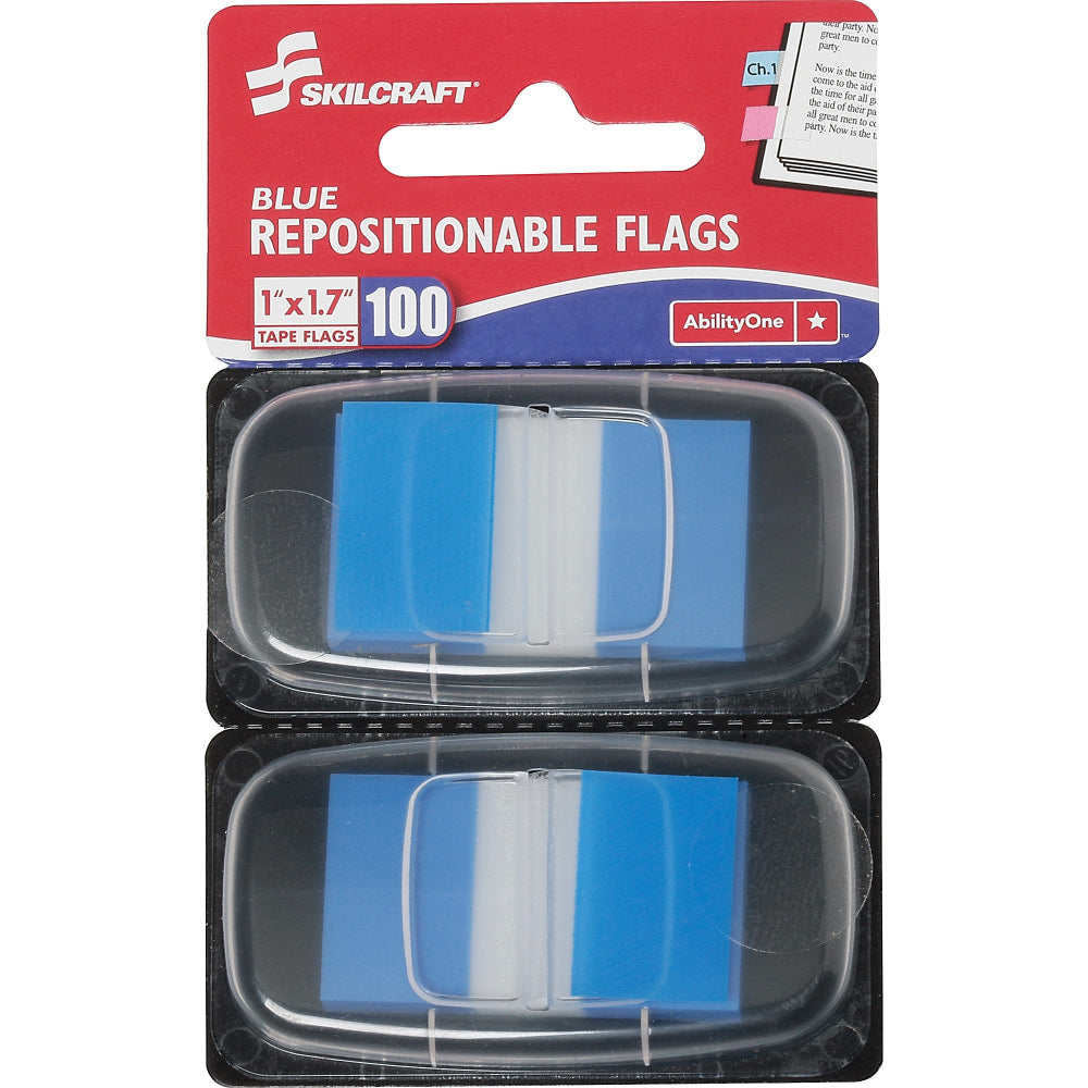 SKILCRAFT 70% Recycled Color Self-Stick Flags, 1in x 1 3/4in, Blue, 50 Flags Per Pad, Pack Of 2 (AbilityOne 7510-01-315-2021)