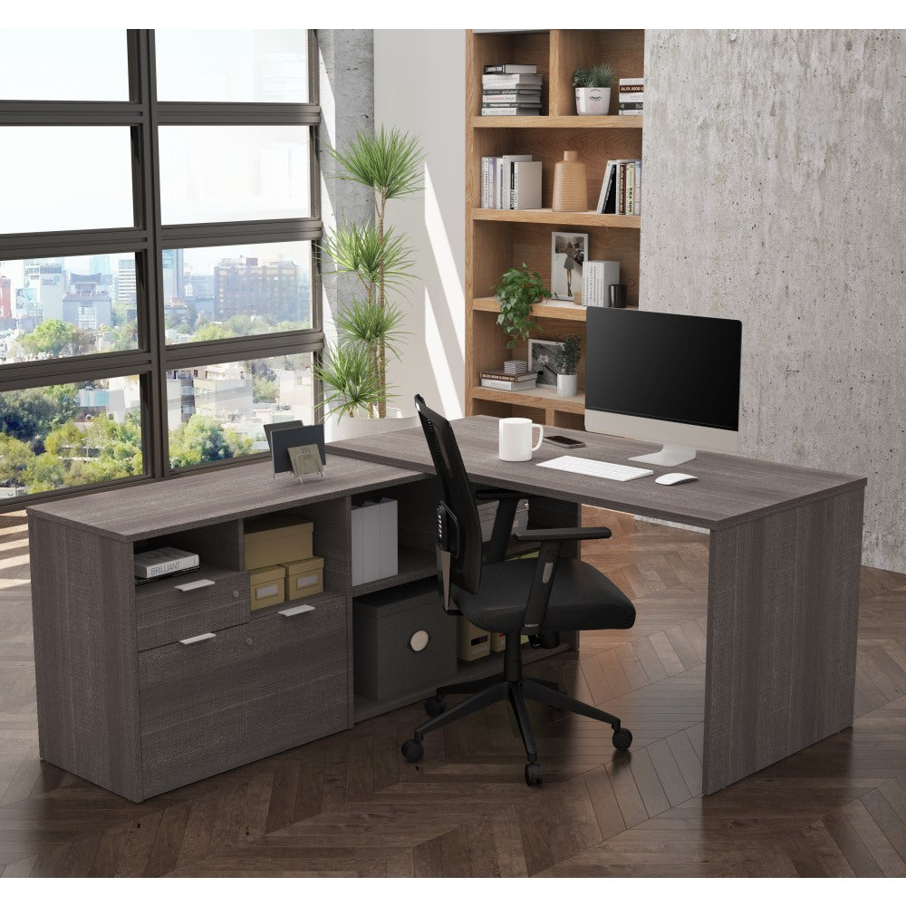 Bestar i3 Plus 72inW L-Shaped Corner Desk, Bark Gray