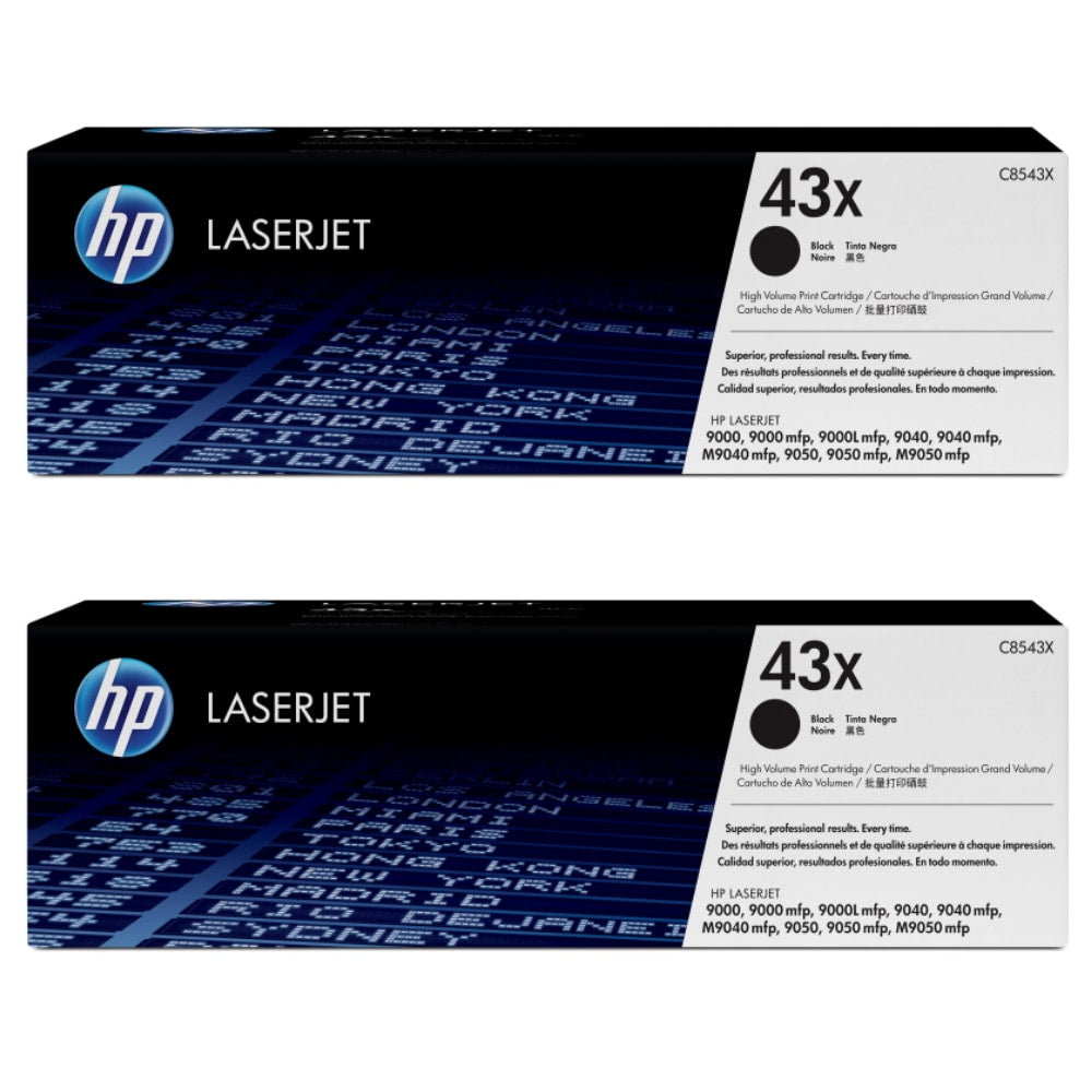 HP 43X Black High Yield Toner Cartridges, Pack Of 2, C8543X