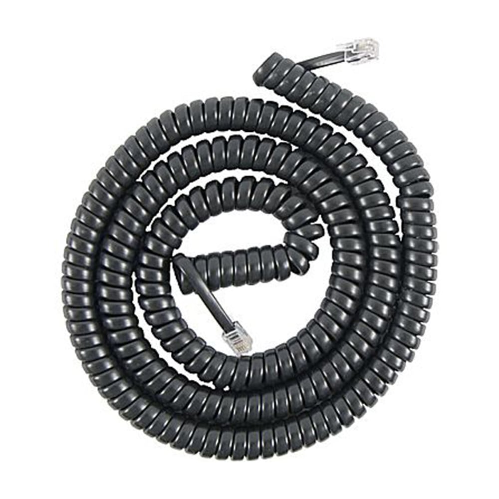 Power Gear Coiled Telephone Cord, 12ft, Black, 27639