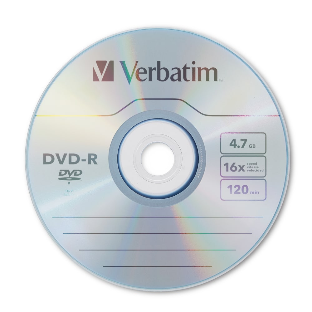 Verbatim DVD-R Recordable Media Spindle, 4.7GB/120 Minutes, Pack Of 100