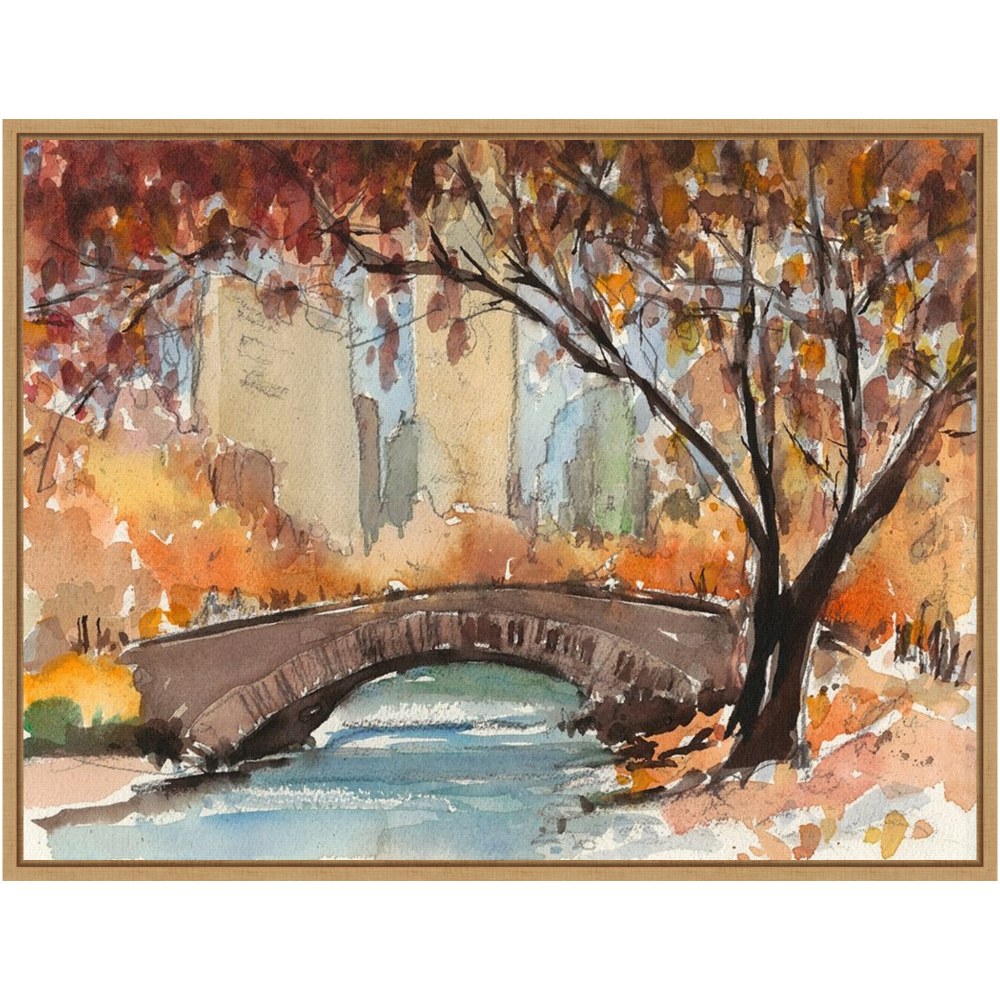 Amanti Art Autumn in New York Study I by Samuel Dixon Framed Canvas Wall Art Print, 18inH x 24inW, Maple