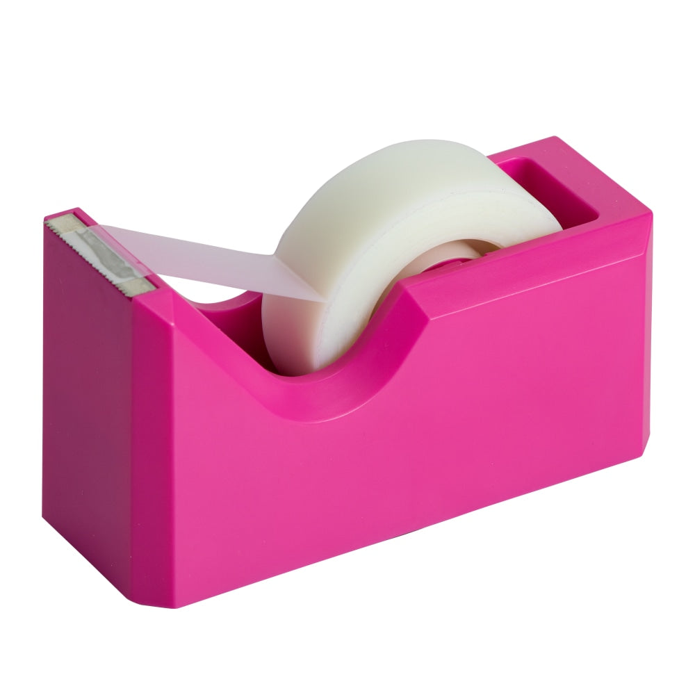 JAM Paper Plastic Tape Dispenser, 4-1/2inH x 2-1/2inW x 1-3/4inD, Pink