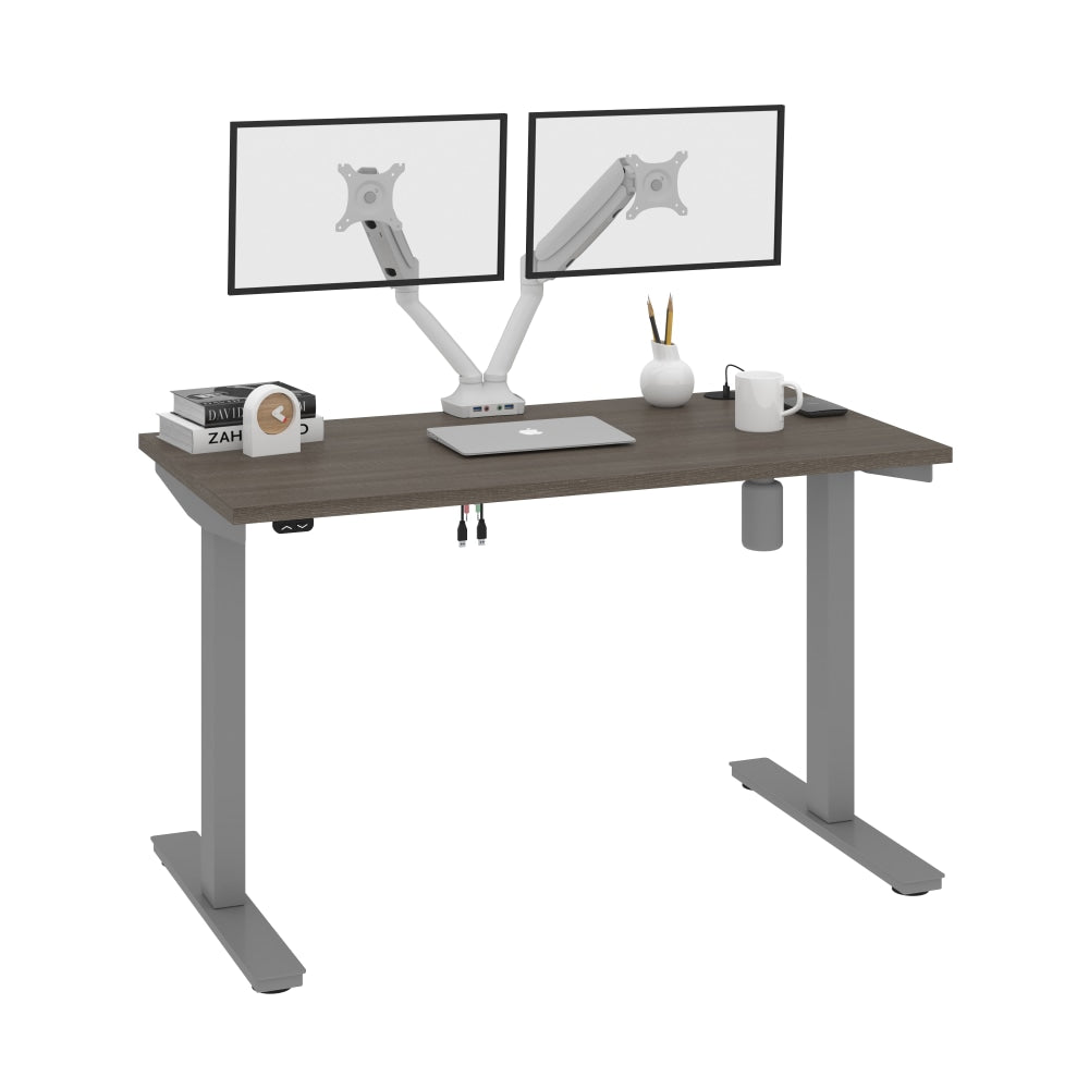 Bestar Upstand Electric 48inW Standing Desk With Dual Monitor Arm, Bark Gray