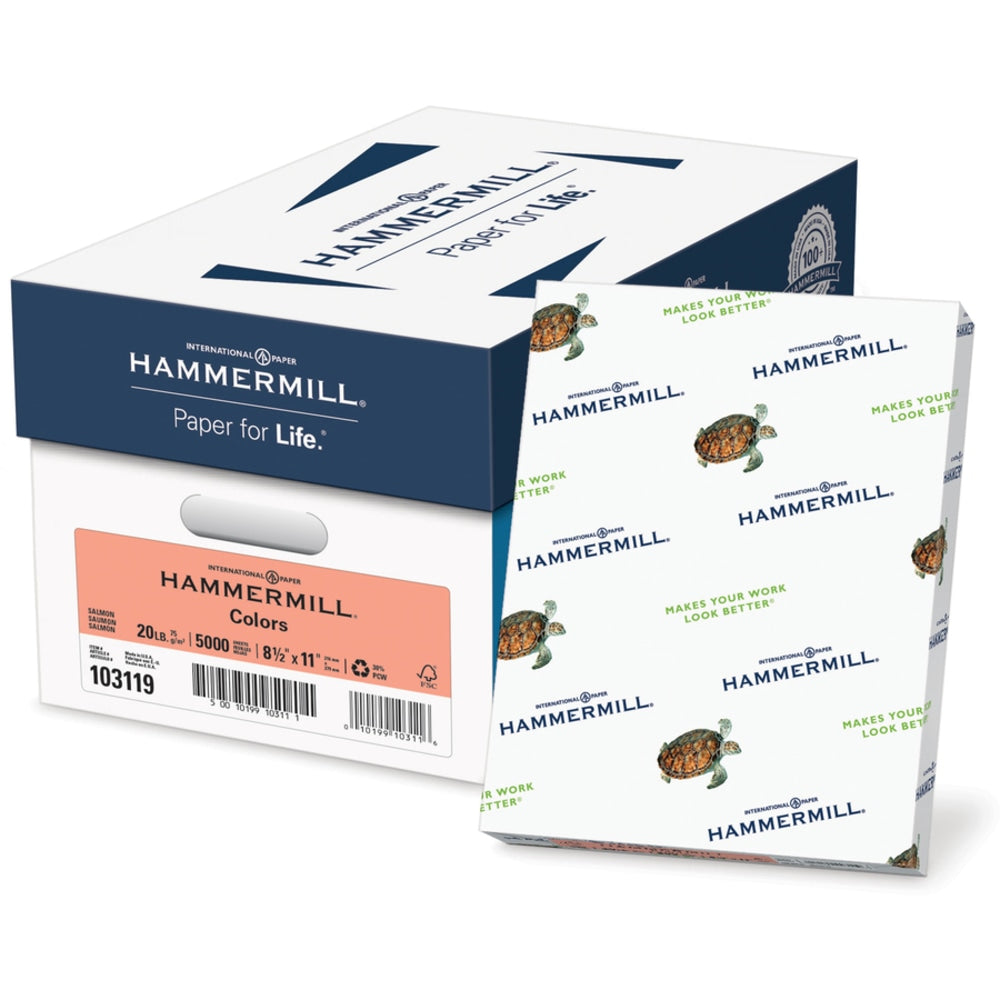 Hammermill Colors Copy Paper, Salmon, Letter (8.5in x 11in), 5000 Sheets Per Case, 20 Lb